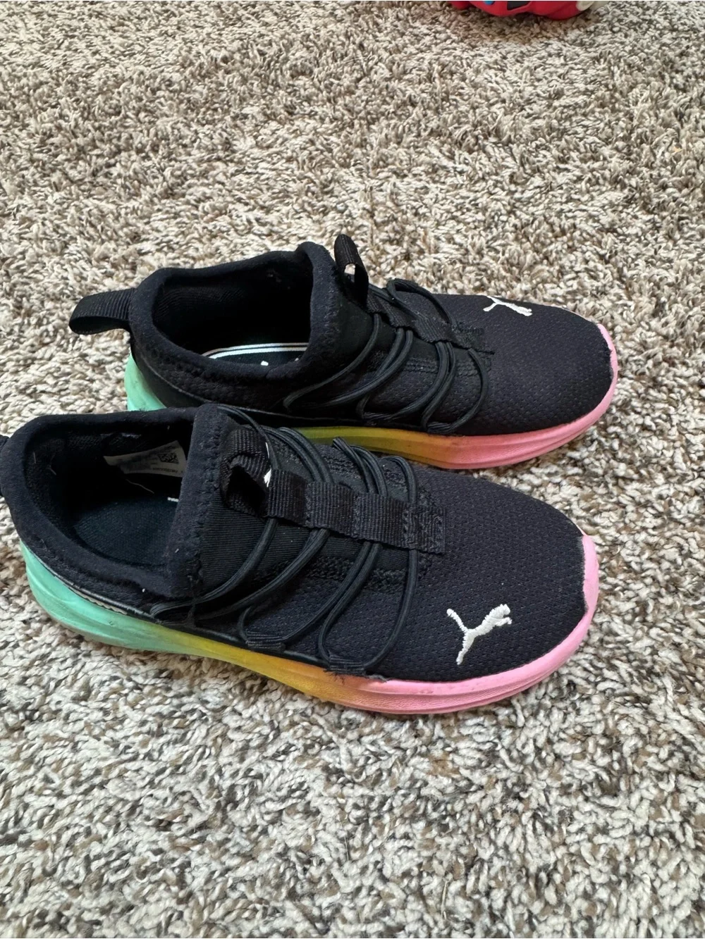 Puma Kids Black Sneakers with Rainbow Gradient Sole